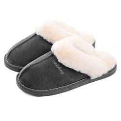 Coswind Hausschuhe Damen Herren Winter Warme Lammfell Plüsch Flauschige Fell Weiche Rutschfeste Pantoletten Indoor Outdoor Dunkelgrau 270 von Coswind