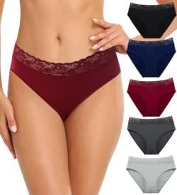 Coswind Unterhosen Damen Baumwolle Nahtlos Panty Spitze Sexy Hipster Slips Mittlere Taille Bequeme Weich Frauen Unterwäsche 3/5 Pack Mehrfarbig S von Coswind