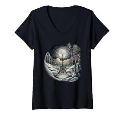 Damen Cottagecore Akustikgitarre in Winterlandschaft T-Shirt mit V-Ausschnitt von Cottagecore Aesthetics Decor Clothing Gifts