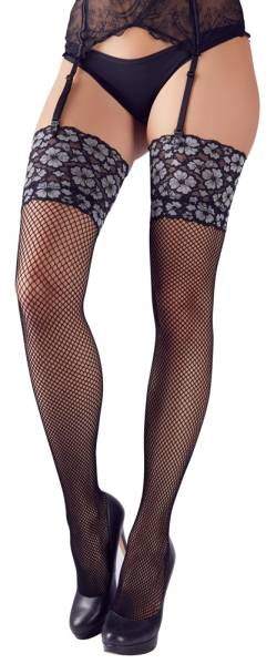 Straps-Strümpfe aus weichem Netz mit 2-farbigem Spitzen-Abschluss von Cottelli LEGWEAR