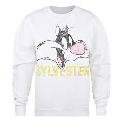 Cotton Soul Looney Tunes Sylvester Damen Crew Sweatshirt, Weiß, White, 46 von Cotton Soul