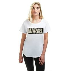 Cotton Soul Marvel Leopard Logo Damen-T-Shirt, Weiß, weiß, M von Cotton Soul