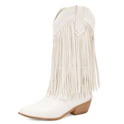 CouieCuies Fringe Western Stiefel Mid Calf Riding Stiefel Schwarz Cowboy Cowgirl Stiefel Chunky Heel Embroiderot Calf High Pull On Stiefel von CouieCuies