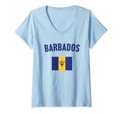 Damen Barbados Flagge T-Shirt mit V-Ausschnitt von Country Flags