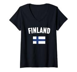 Damen Finnland-Flagge T-Shirt mit V-Ausschnitt von Country Flags