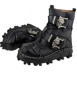 CountryWomen Herren Braun Echtes Leder Militär Armee Stiefel Gothic Schädel Punk Motorrad Stiefel (schwarz, numeric_47_point_5) von CountryWomen