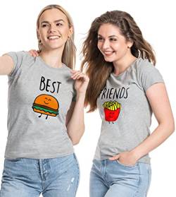 Best Friends Damen T-Shirt Burger & Pommes BFF Beste Freunde - 1x Grau Pommes XL von Couples Shop
