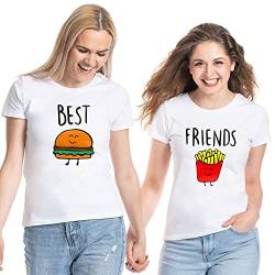 Best Friends Damen T-Shirt Burger & Pommes BFF Beste Freunde - 1x Weiß Burger XS von Couples Shop