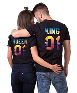 King Queen T-Shirt Set für Paar Tropic Auflage König Königin Partner Look Pärchen Shirt Geburtstagsgeschenk (QUEEN Damen Weiß XS) von Couples Shop