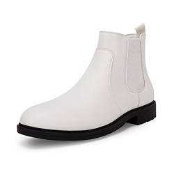 Herren Chelsea Boots Round Toe Slip on Wasserdicht Kunstleder Klassisch Knöchel Kleid Booties für Herren, Weiß, 44 EU von Coutgo