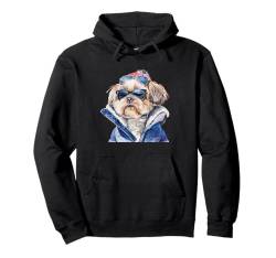 Shih Tzu Hund Sonnenbrille Winter Saison Weihnachten Pullover Hoodie von Cozy Winter Season Gifts for Women & Men