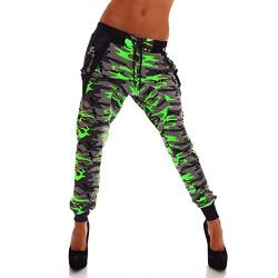 Crazy Age Camouflage Jogginghose Boyfriendhose Bagyyhose mit Hosentäger CA 1119 Cam (XS, Neongrün) von Crazy Age