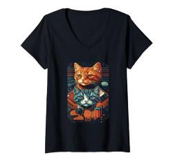 Damen Cat Haed Realistische Aquarellfarbe Niedliche Katze Farbe Bunte Katze T-Shirt mit V-Ausschnitt von CrazyCat Kitten Meow Lovers Cat Silhouette Apparel