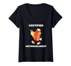 Damen Zertifizierter Hotdogologe T-Shirt mit V-Ausschnitt von Creamala - Hot Dog Geschenke