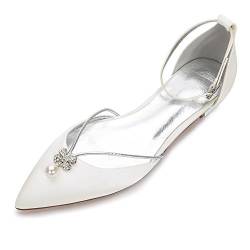 Creativesugar Damen Elegante Satin-Schuhe mit spitzem Zehenbereich, flache Schuhe mit Perlen und Kristallen (9,5, Elfenbein), Elfenbein, 41 EU von Creative Sugar