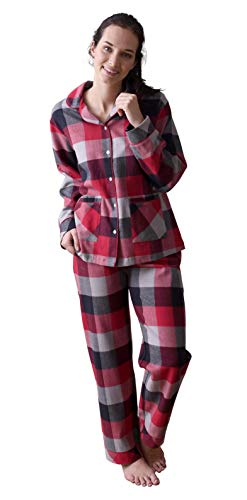 Damen Flanell Pyjama Schlafanzug Langarm in edlen Karodesign zum durchknöpfen - 64143, Farbe:rot, Größe:40/42 von Creative by Normann