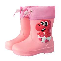 CreoQIJI Boots Winter Herren mit elastischem Mund, strukturierte Sohlen, rutschfeste, leichte, bequeme Regenschuhe für Grundschüler Winterschuhe Mädchen (Red, 30.5 Little Child) von CreoQIJI