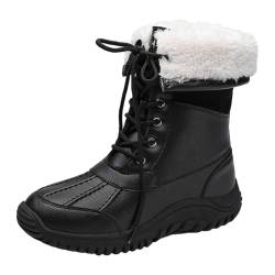 CreoQIJI Damen Hausschuhe Fell Women's Snow Boots Women's High Top Snow Boots Fashion Casual Trainers Breathable Flat Casual Shoes Winter Padded Warm Women's Boots Damen Schuhe Winter (Black, 36) von CreoQIJI