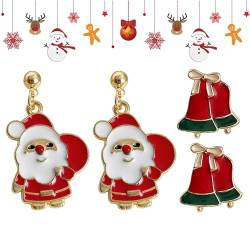 2 Paare Weihnachtsmann Ohrringe Weihnachtsfeier Ohrhänger Öl-Ohrringe mit Glöckchen Niedliche Weihnachtsohrringe Frauen für Tochter Nichte Teenager-Mädchen Weihnachtsschmuck Festtagsgeschenke von Cretvestsar