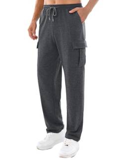 Crewhpo Sporthose Herren Baumwolle Jogginghose Lange Atmungsaktiv Freizeithose Casual Weites Bein Trainingshose Gymhose Baggy für Fitness Sweathose mit Taschen und Kodelzug von Crewhpo