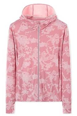 Cromoncent Damen UPF 50+ Sonnenschutzjacke mit Kapuze Kühlshirt für Frauen mit Tasche, 2# Camo Pink, XXL von Cromoncent