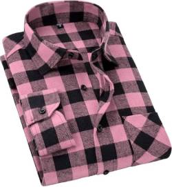 Cromoncent Lässiges kariertes Flanellhemd für Herren, langärmelig, Knopfleiste, Buffalo Black Pink, XX-Large von Cromoncent