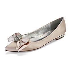 CrtTsks Ballerinas Flache Brautschuhe Knöchelriemen Satin Slip on Damen Hochzeit Kleid Party Brautjungfer Schuhe 36-43,Champagne,41 EU von CrtTsks