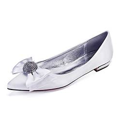 CrtTsks Ballerinas Flache Brautschuhe Knöchelriemen Satin Slip on Damen Hochzeit Kleid Party Brautjungfer Schuhe 36-43,Weiß,40 EU von CrtTsks