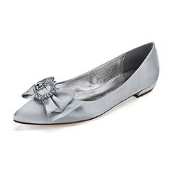 CrtTsks Ballerinas Flache Brautschuhe Satin Knöchelriemen Slip on Damen Hochzeit Kleid Party Brautjungfer Schuhe 36-44,Silber,40 EU von CrtTsks