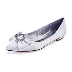 CrtTsks Ballerinas Flache Brautschuhe Satin Knöchelriemen Slip on Damen Hochzeit Kleid Party Brautjungfer Schuhe 36-44,Weiß,40 EU von CrtTsks