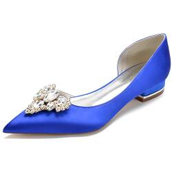 CrtTsks Damen Ballerinas Brautschuhe Flats Satin Strass Brautjungfer Hochzeit Kleid Schuhe 36-43,Blau,43 EU von CrtTsks