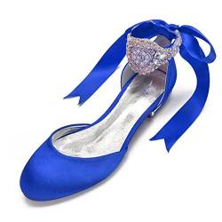 CrtTsks Damen Mary Jane Ballerina Bequeme Flach Satin Schuhe für Hochzeit Braut Partei Abendschuhe Hochzeitsschuhe Brautschuhe,Blau,44 EU von CrtTsks