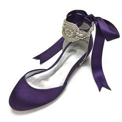 CrtTsks Damen Mary Jane Ballerina Bequeme Flach Satin Schuhe für Hochzeit Braut Partei Abendschuhe Hochzeitsschuhe Brautschuhe,Dark Purple,42 EU von CrtTsks