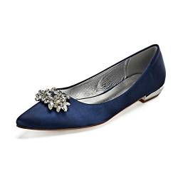 CrtTsks Damen Satin Ballerinas Flache Brautschuhe Knöchelriemen Slip on Hochzeit Kleid Party Brautjungfer Schuhe 36-43,Dark Blue,37 EU von CrtTsks