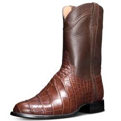 CrtTsks Herren Western Cowboy Stiefel Vintage Quadratische Zehe Land Echtleder Reiten Biker,Braun,48 EU von CrtTsks