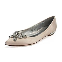 CrtTsks Satin Ballerinas Flache Brautschuhe Knöchelriemen Damen Slip on Hochzeit Kleid Party Brautjungfer Schuhe 36-43,Champagne,37 EU von CrtTsks