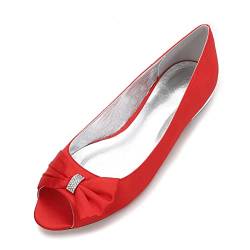 Damen Elegant Spitze Zehen Brautschuhe Pumps Weiche Sohle Ballerinas,Rot,36 EU von CrtTsks