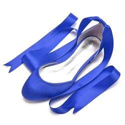 Damen Elegant Spitze Zehen Satin Brautschuhe Pumps Weiche Sohle Ballerinas,Blau,40 EU von CrtTsks