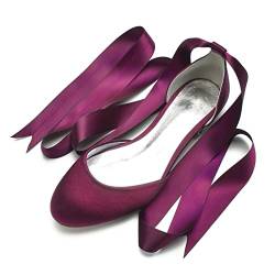 Damen Elegant Spitze Zehen Satin Brautschuhe Pumps Weiche Sohle Ballerinas,Burgundy,39 EU von CrtTsks