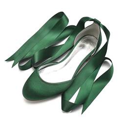 Damen Elegant Spitze Zehen Satin Brautschuhe Pumps Weiche Sohle Ballerinas,Dark Green,39 EU von CrtTsks