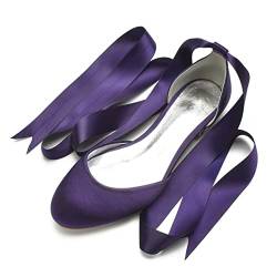 Damen Elegant Spitze Zehen Satin Brautschuhe Pumps Weiche Sohle Ballerinas,Dark Purple,39 EU von CrtTsks