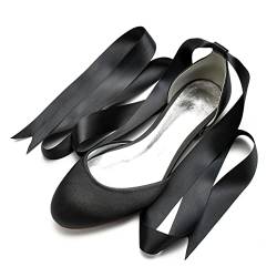 Damen Elegant Spitze Zehen Satin Brautschuhe Pumps Weiche Sohle Ballerinas,Schwarz,36 EU von CrtTsks