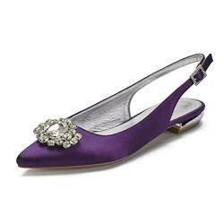 Damen Hochzeitsschuhe Flach Absatzschuhe mit Niedrige Absätzen Brautschuhe mit Absatz Flacher Geschlossene Zehe Pointed Toe Strass Wohnungen Pumps,Dark Purple,41 EU von CrtTsks