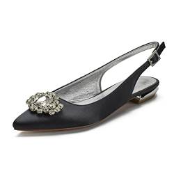 Damen Hochzeitsschuhe Flach Absatzschuhe mit Niedrige Absätzen Brautschuhe mit Absatz Flacher Geschlossene Zehe Pointed Toe Strass Wohnungen Pumps,Schwarz,37 EU von CrtTsks