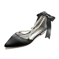 Hochzeitskleid-Pumps-Schuhe Ballerinas Brautschuhe Damen Flache Satin Perle Hochzeit Kleid Brautjungfer Schuhe 36-43,Schwarz,40 EU von CrtTsks