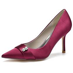 Hochzeitsschuhe Für Braut High Heel Satin Spitzschuh Sandalen Sexy Strass Pumps Für Hochzeit & Abend 36-43,Burgundy,40 EU von CrtTsks