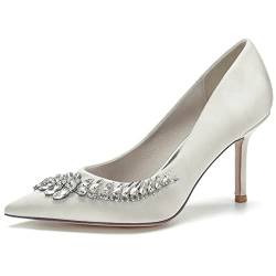 Hochzeitsschuhe Für Braut Spitzschuh Satin Sandalen High Heel Sexy Strass Pumps Für Hochzeit & Abend 36-43,Elfenbein,40 EU von CrtTsks