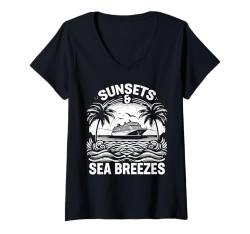 Damen Sonnenuntergänge und Meeresbrisen Cruising T-Shirt mit V-Ausschnitt von Cruising Gifts