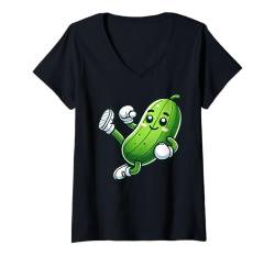 Damen Gurke Gurke Karate High Kick Lustig Jungen Mädchen Kinder T-Shirt mit V-Ausschnitt von Cucumber Pickle Karate byAxisone