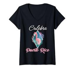 Damen Culebra Island Puerto Rico Floral Flamingo Urlaub für Familien T-Shirt mit V-Ausschnitt von Culebra Island
